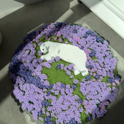 White bear sleeping in flowers